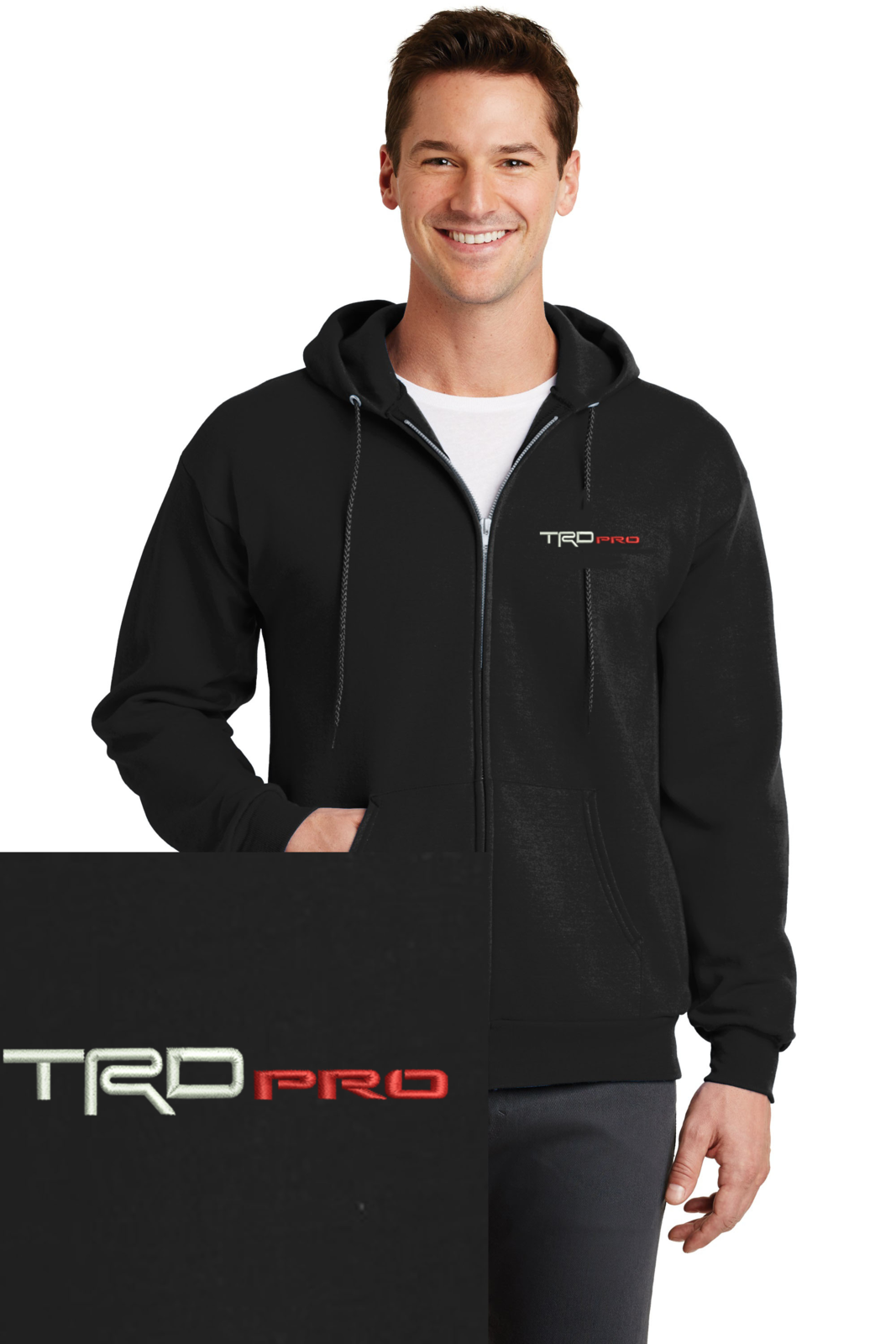 TOYOTA TRD LOGO EMBROIDERED BLACK HOODIE FULL ZIP HOODED