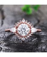 Vintage Moissanite Engagement Ring Set Solid Gold Women Marquise Band Pl... - $168.00