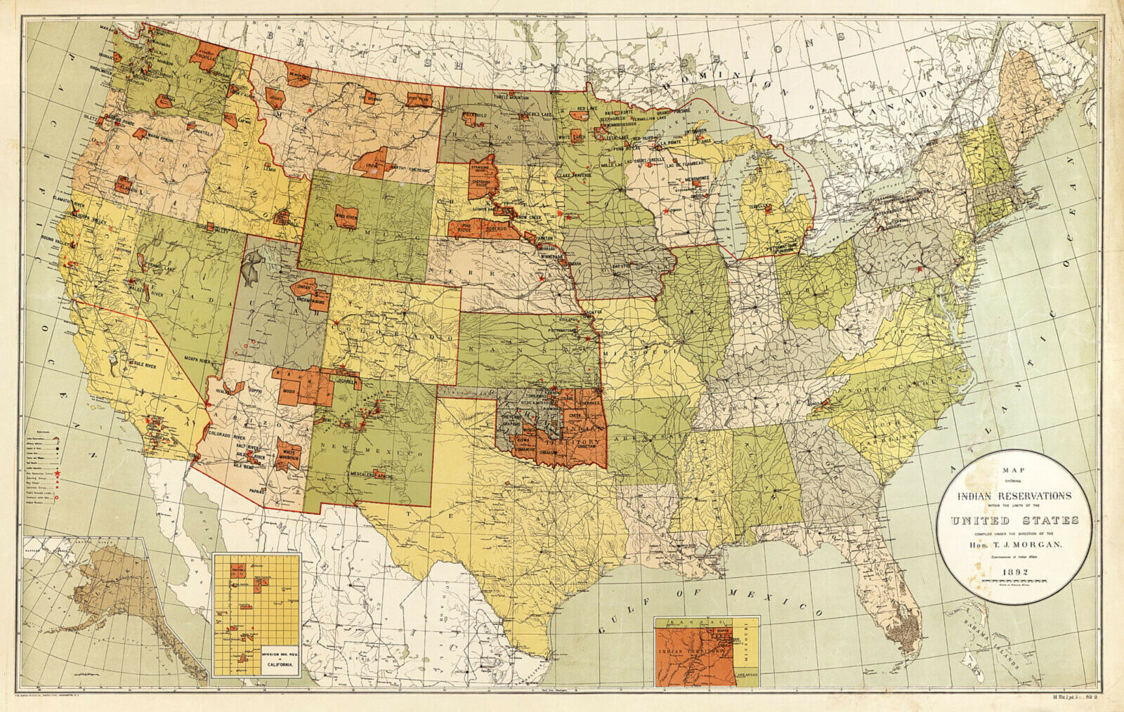 1892 Map of Indian Reservations Territories US Native American ...