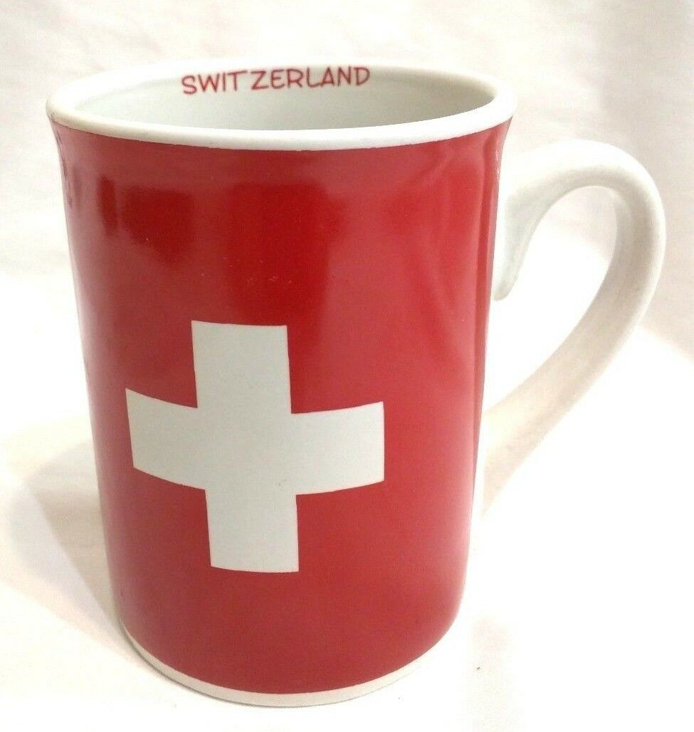 Switzerland Flag Red White Swiss Cross Porcelain Coffee Mug Cup Cotfer Souvenir Mugs, Cups