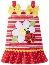 NWT Youngland Girls 6 Red White Stripe Flower Ladybug Summer Dress Sundress - £13.99 GBP