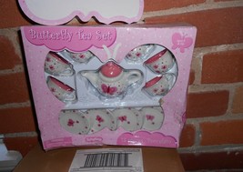 Butterfly Porcelain Tea Set New in Box Fun Play Set Pink Butterlies.Schy... - $19.35