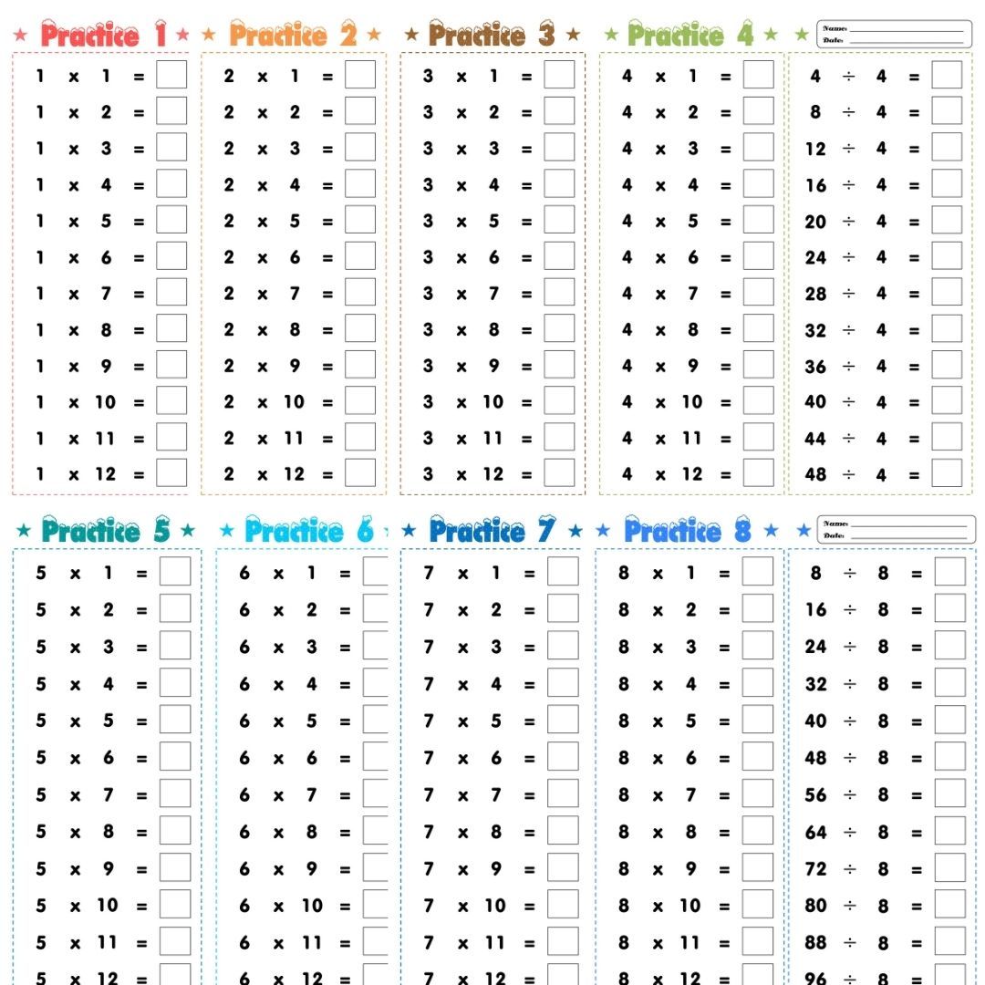 printable multiplication and division 1 to 12 worksheet math teacher