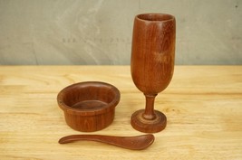 Vintage Mid Century Danish Modern MCM TEAK Wooden Wood Goblet Bowl &amp; Spoon - $23.26