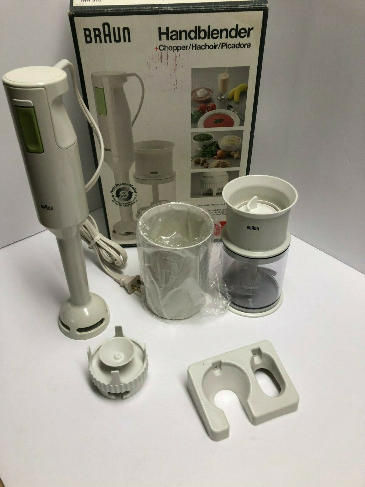 BRAUN HIGH POWER Immersion HAND BLENDER W CHOPPER WHIP DISK WALL HOLDER