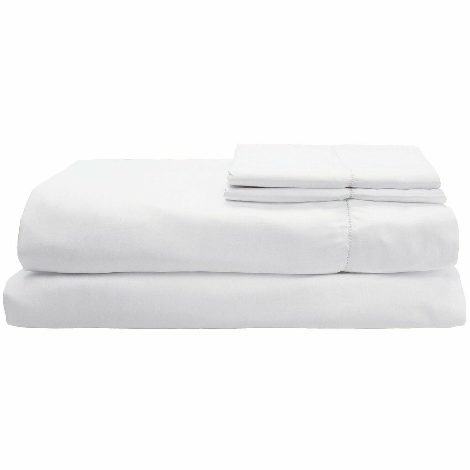 Sferra Matteo White Full Sheet Set 4PC Solid 100% Cotton Sateen 300TC Italy NEW - $384.00
