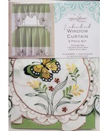 3pc. Embroidery Curtains Set:2 Tiers &amp; Swag (60&quot;x36&quot;) BUTTERFLIES,light ... - $21.77