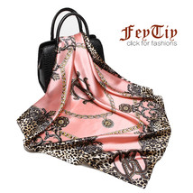 Rf luxury brand pink leopard hijab silky satin shawl scarfs foulard square head scarves thumb200