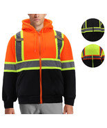 Men’s Neon High Visibility Reflective Strip Zipper Fleece Hoodie Sweatshirt - $42.95