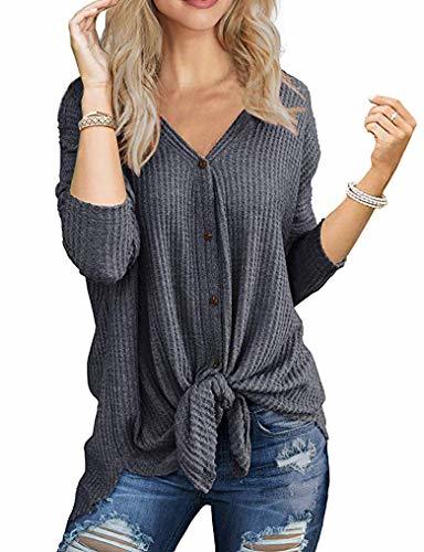 Halife Womens Henley Shirts V Neck Long Sleeve Button Down Tops Waffle ...