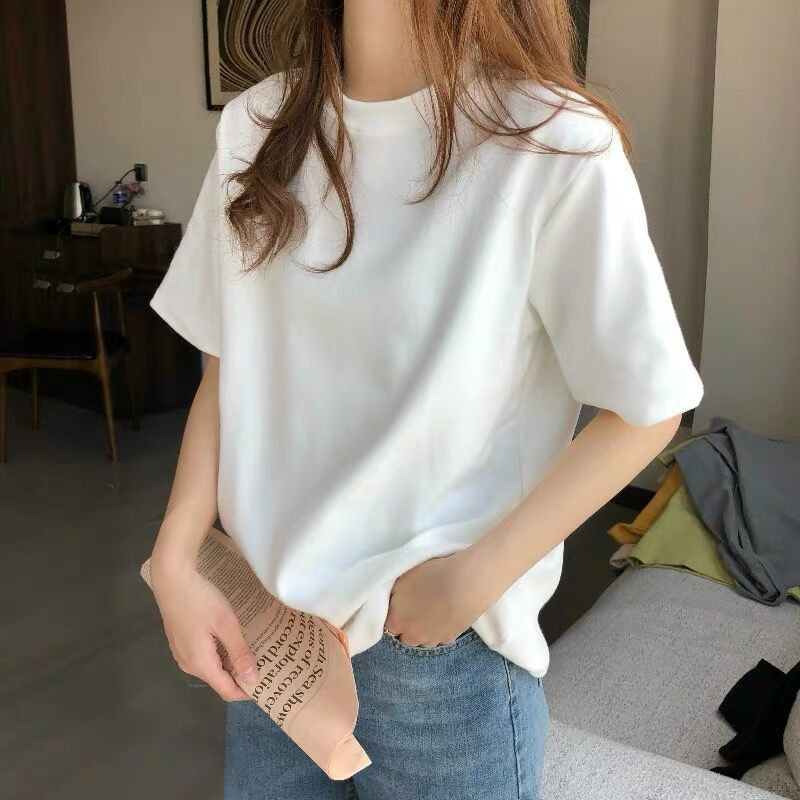 Pure cotton t-shirt women short-sleeved 2021 summer new loose simple t-shirt sol