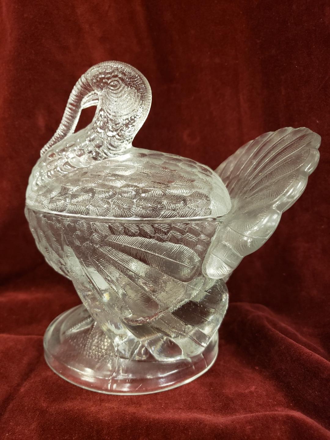 Vintage Turkey Heavy Clear Glass Candy Dish 2 Piece Covered Dish Bowl ...