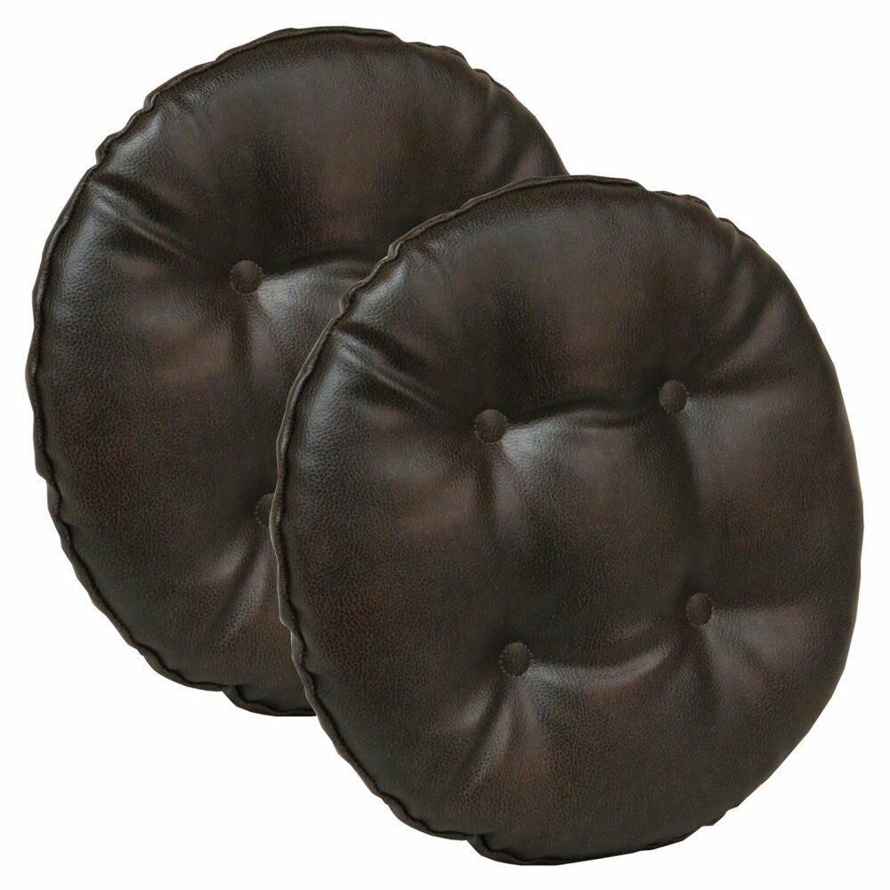 Set of 2 Faux Leather Round Bar Stool Seat Cushions Chair ...