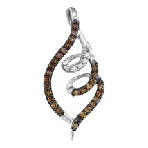 10k White Gold Round Brown Color Enhanced Diamond Curled Pigtail Pendant 1/3 - $219.00