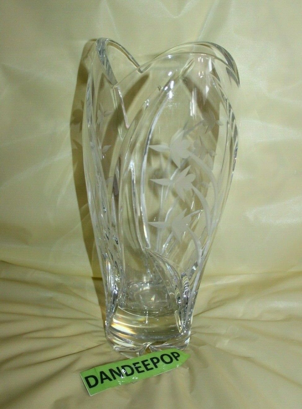 Lenox Heavy Crystal Glass Flower Etched Scallop Edge Vase 10" Tall Vases