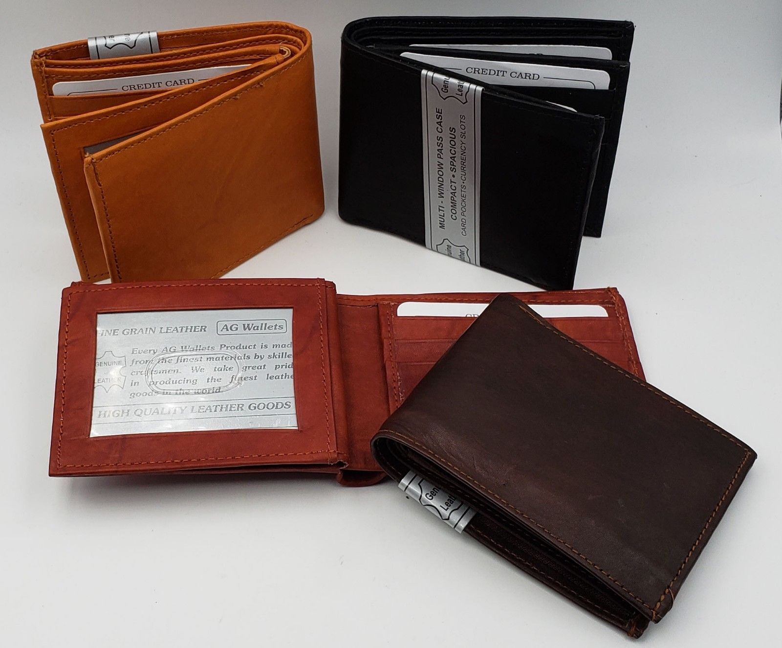 AG Wallets MENS Leather Bifold Wallet 2 Bill Slots 1 ID Flap Zipper