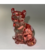 FENTON Clear Glass  CAT PINK HAND PAINTED and Signed Excellent Condition USA - $49.99