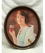 Old Vintage Rustic Coca Cola Coke Woman Coke Glass Litho Tin Metal Servi... - $24.74