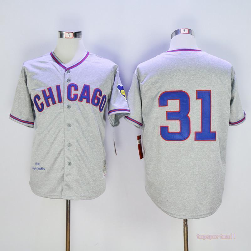 Men's Chicago Cubs 31 Greg Maddux Gray 1968 Throwback Baseball Jersey