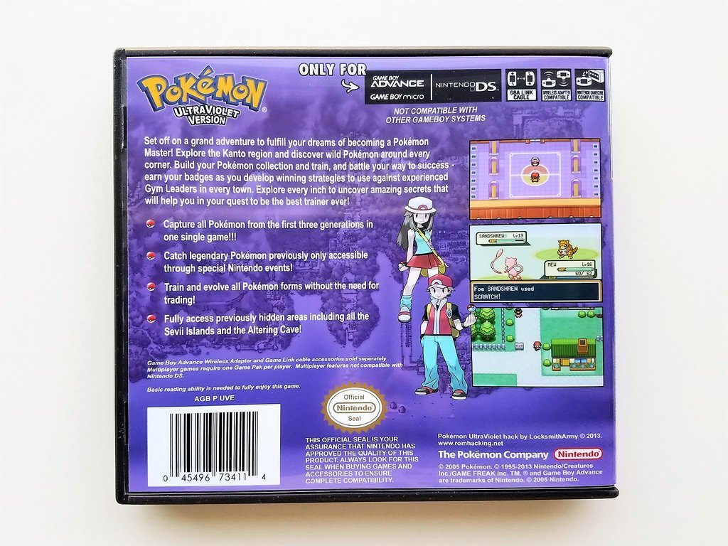 Pokemon Ultra Violet Version Gameboy Advance GBA SP w/ Custom Case US ...