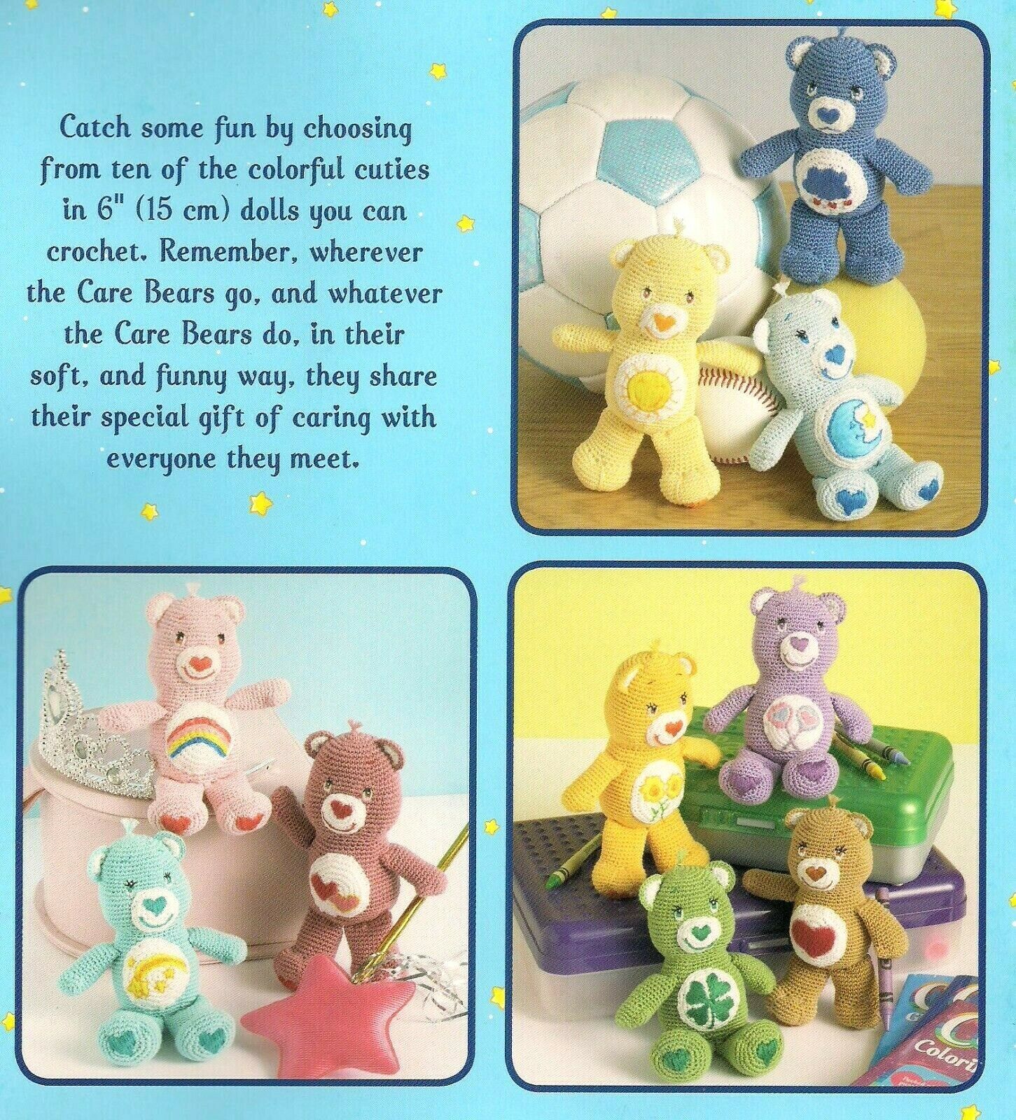 CARE BEARS mini characters: 6 dolls, thread crochet, instruction booklet