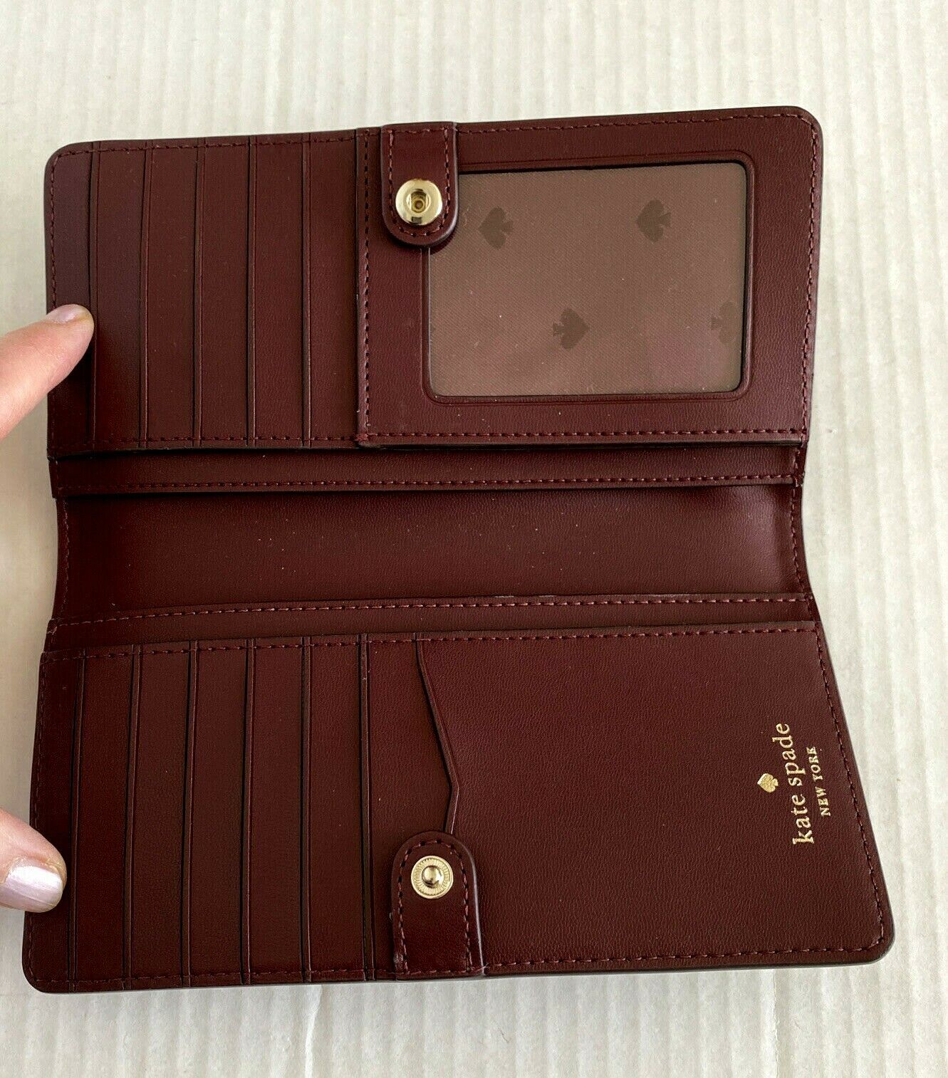 New Kate Spade Staci Large Slim Bifold wallet Cherry Wood - Wallets