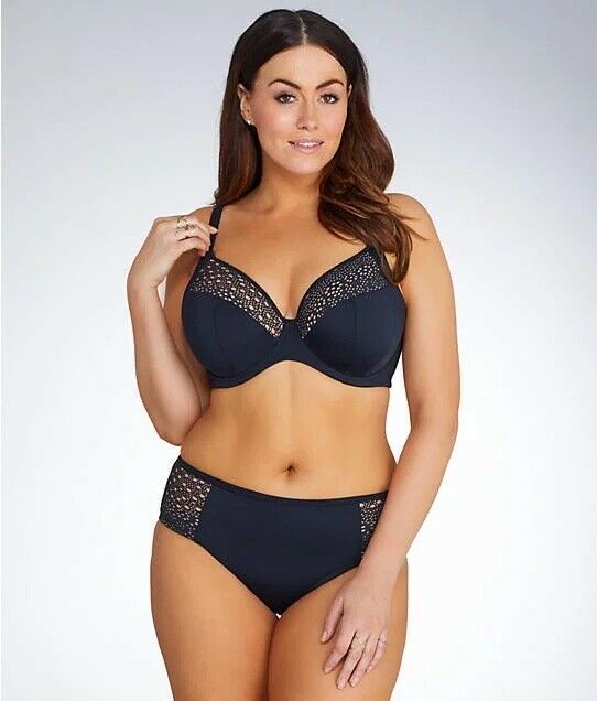 Elomi BLACK Indie Crochet Underwire Plunge Bikini Swim Top, US 38G, UK