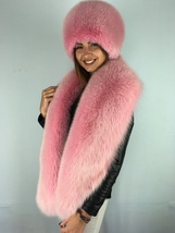 Arctic Fox Fur Boa 70' And Full Fur Hat Set Pink Color Fur Stole and Hat