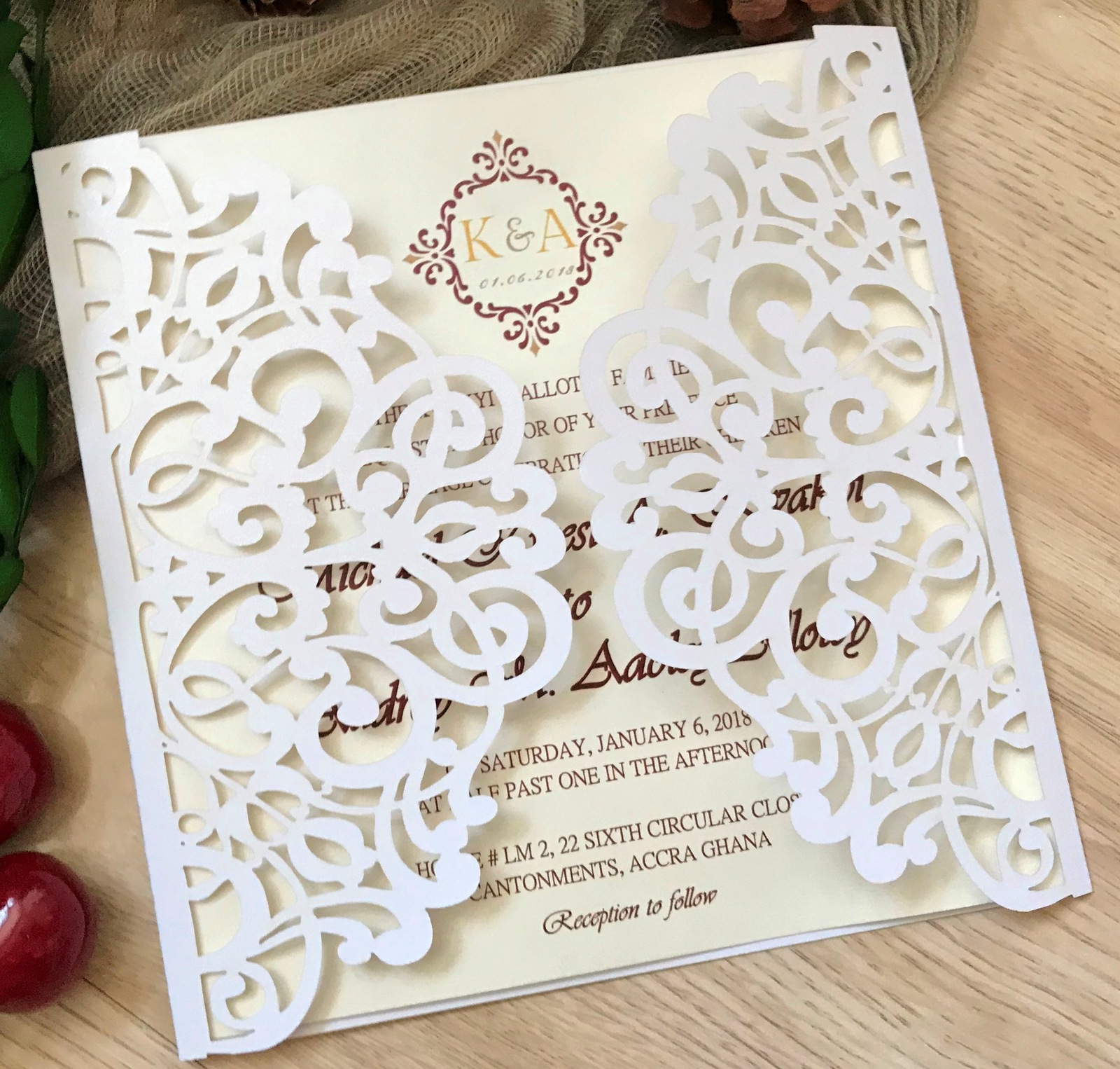 Custom Pearl White Laser Cut Invitation Cards,50pcs Laser Cut Wedding 