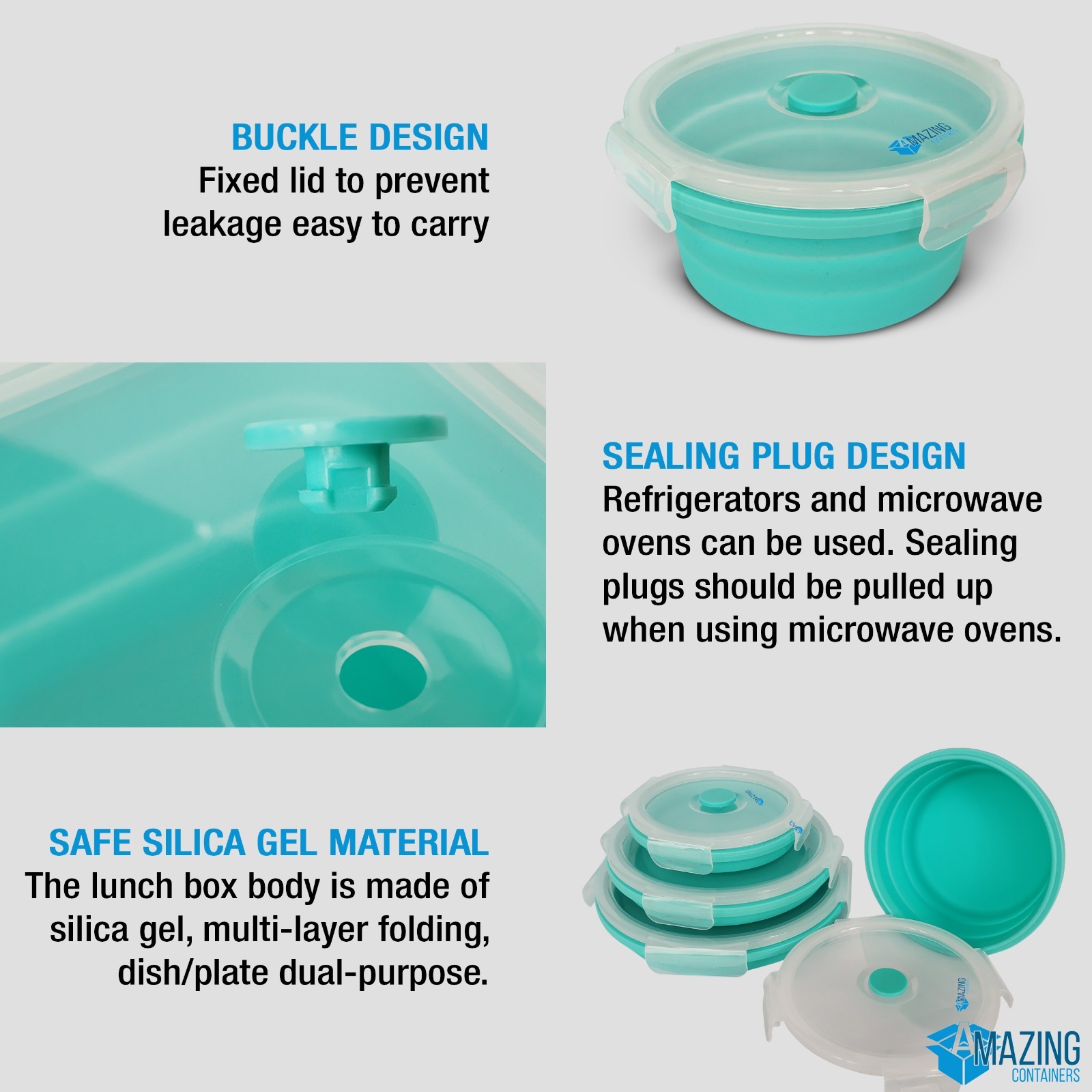 Collapsible Containers bowls w/ airtight Lids Silicone Food Storage lunch box Food Storage