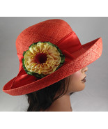 Women’s Red Straw Boater Hat Ribbon and Floral Bow Easter Sunhat - $47.99