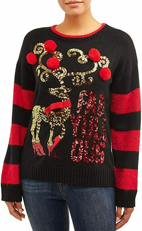 Primary image for Women's Black Christmas Sweater Embellished Fab Yule OUS Sequin Large 12-14