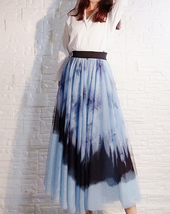 Dusty Blue Long Tulle Skirt Butterfly Dye Tulle Skirt Plus Size Party Outfit image 5