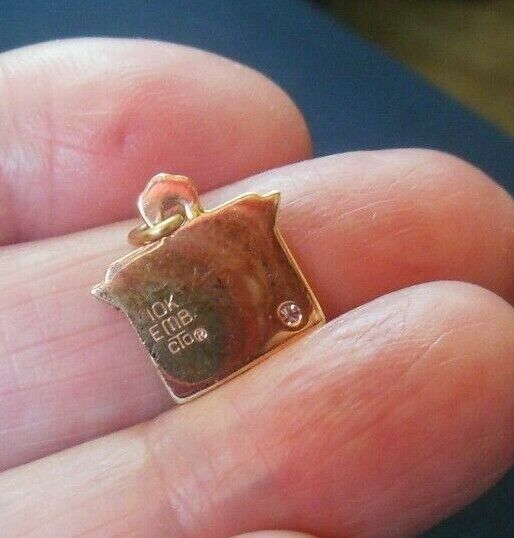 Stamped EMB Cto 10K Gold Diamond Award Charm Pendant Genuine Diamond