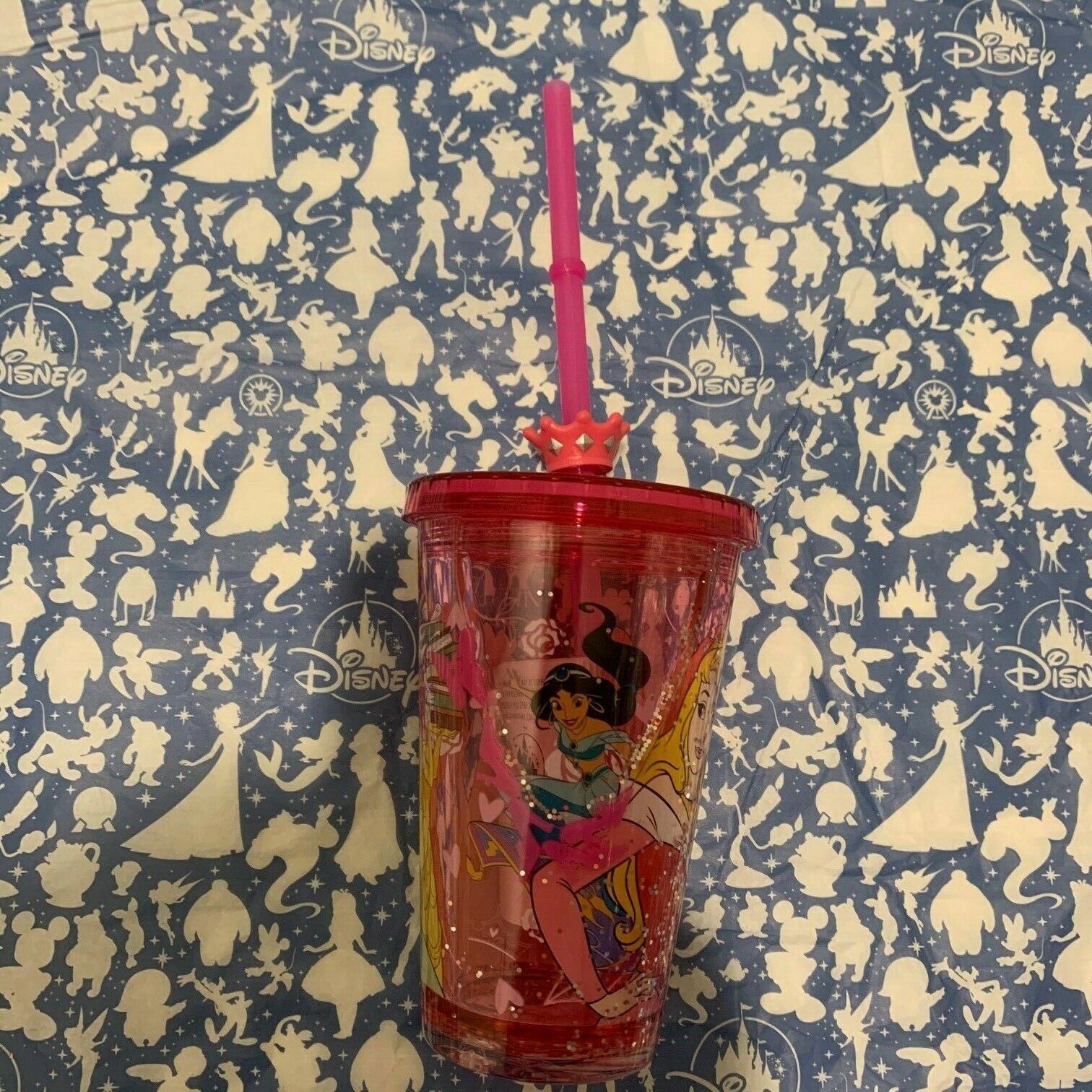 New Disney Princess Belle Jasmine Tiana Cinderella Cup Tumbler With Straw Mugs Glasses