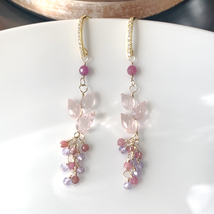 Dainty earrings w/Rose Quartz, Ruby,Pink tourmaline and purple zircon. - $138.00