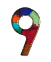Vintage Stained Glass Suncatcher Number # 6 or 9 Multicolor 5.5&quot; T Cake ... - $14.99