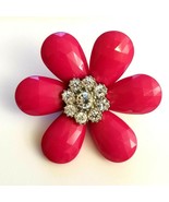 Clear Rhinestone Pinkish Red Petal Bead Flower Hair Clip Hair Accessory - $13.00