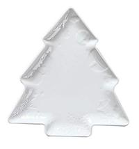 Creative Cute Ceramic Party Meal Plate, White Christmas Tree Shape - $27.89