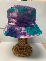 Pretty &amp; fun bucket hat purple aqua cotton unisex reverses to black  - $29.99