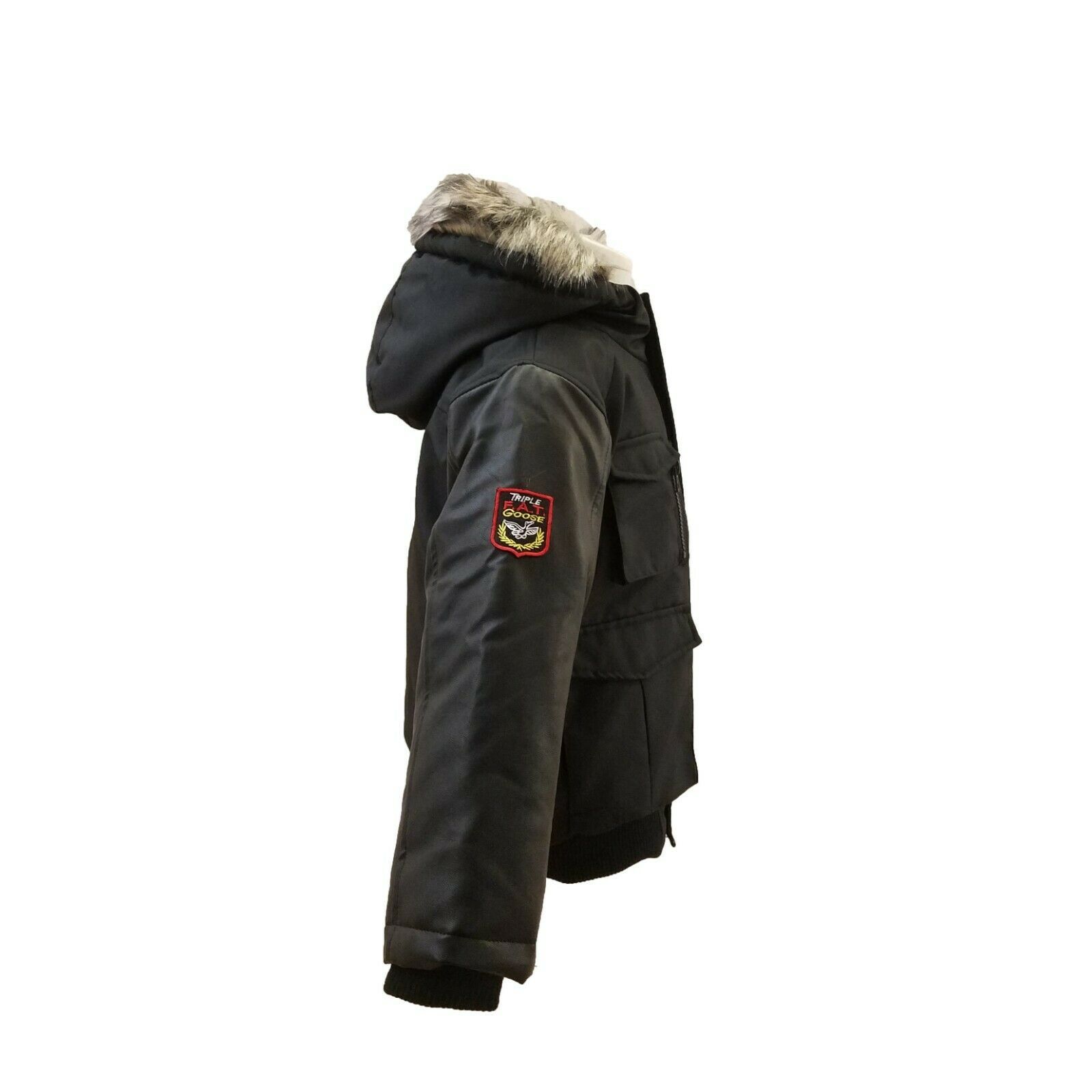 Triple FAT Goose Boys Bomber Down Jacket w/ Faux Leather & Fur | Black ...