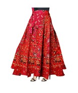 Falda larga con estampado Jaipuri de algodón para mujer, talla libre hasta... - $18.60