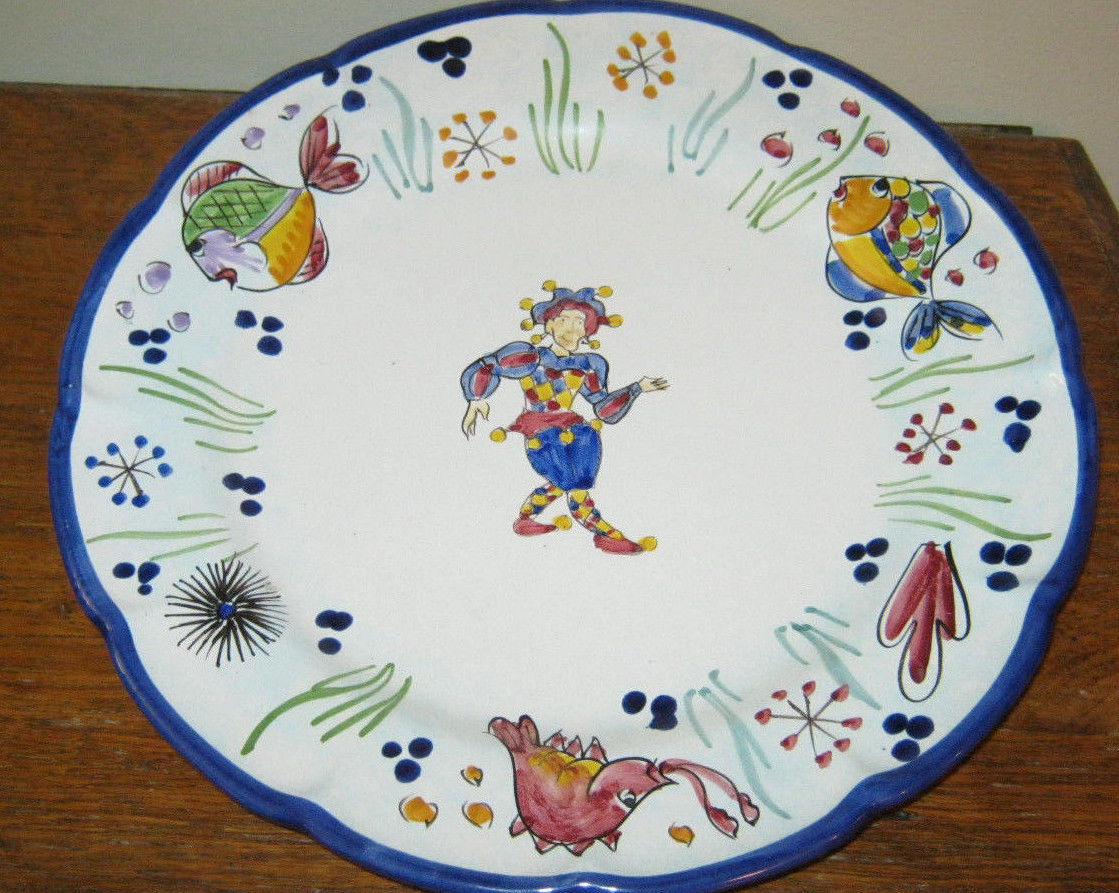 Vietri Sul Mare Italian Hand-painted Plate Jester Clown and Fish 10 ...