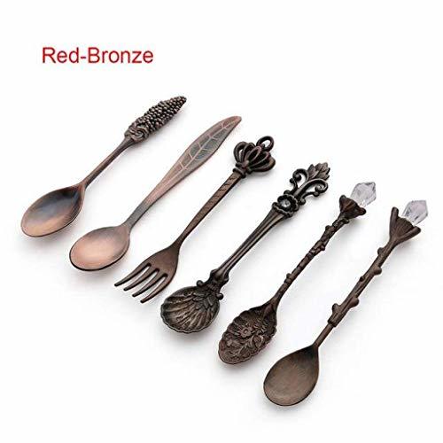 6pcs Vintage Spoons Fork Mini Royal Style Metal Gold Carved Coffee Snacks Fruit