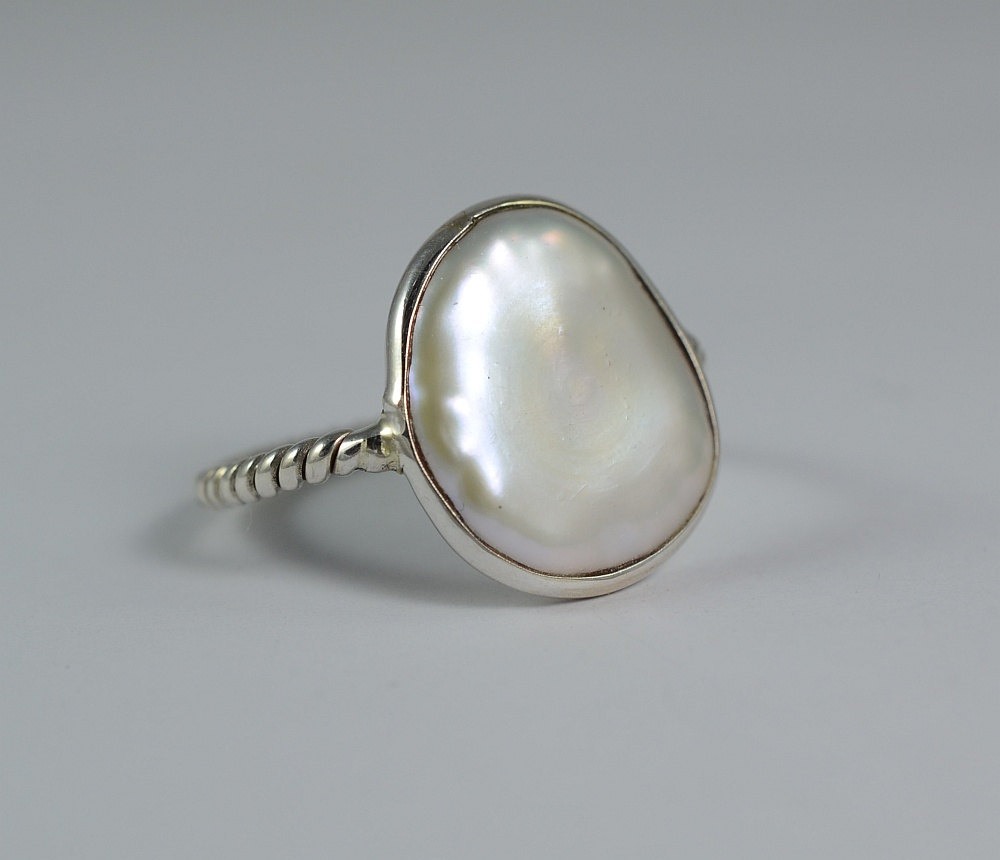 Fresh Water Coin Pearl Ring, 925 Sterling Solid Silver Pearl Ring, Handmade Ring