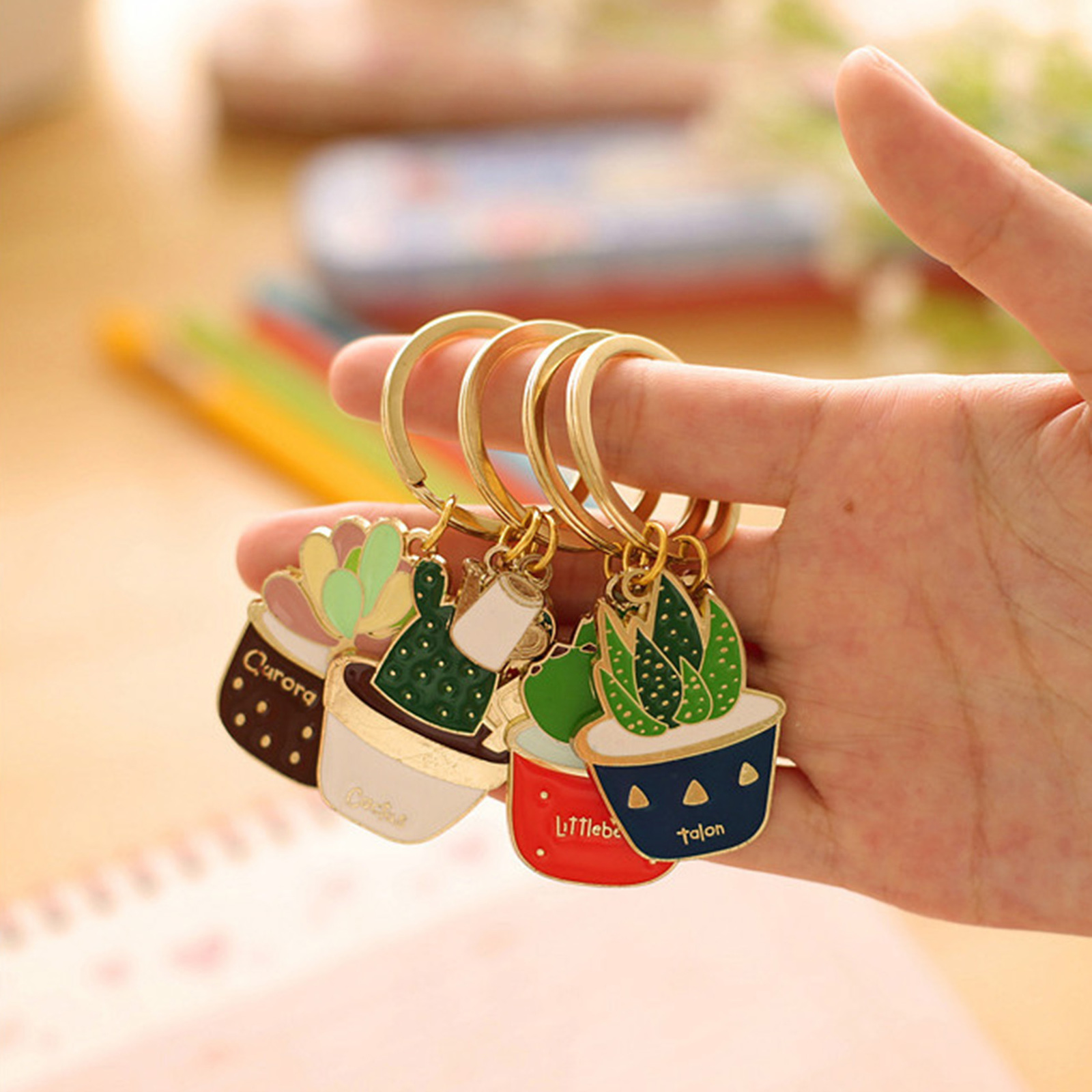 4 Style Metal Succulent Plants Keychains Key Rings Cute Key Chains Personalized Key Chains