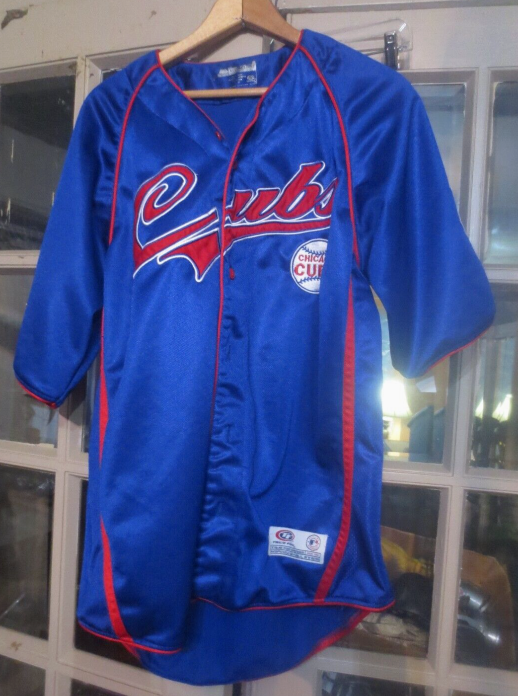Chicago Cubs True Fan MLB Button Jersey Youth Men's Large Embroidered Blue Red - $27.83