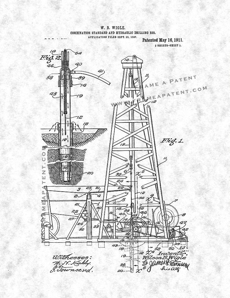 Combination Standard and Hydraulic Drilling-rig Patent Print - Gunmetal