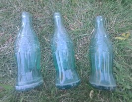 3 Coca Cola Embossed 6 To 6.5  Oz Green Soda Bottle 2 Rockford Ill Keoku... - $32.71