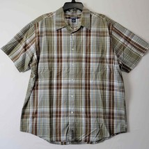 Aeropostale Shirt Men Size L Brown Green Plaid Short Sleeve Cotton Button Up Top - $19.38